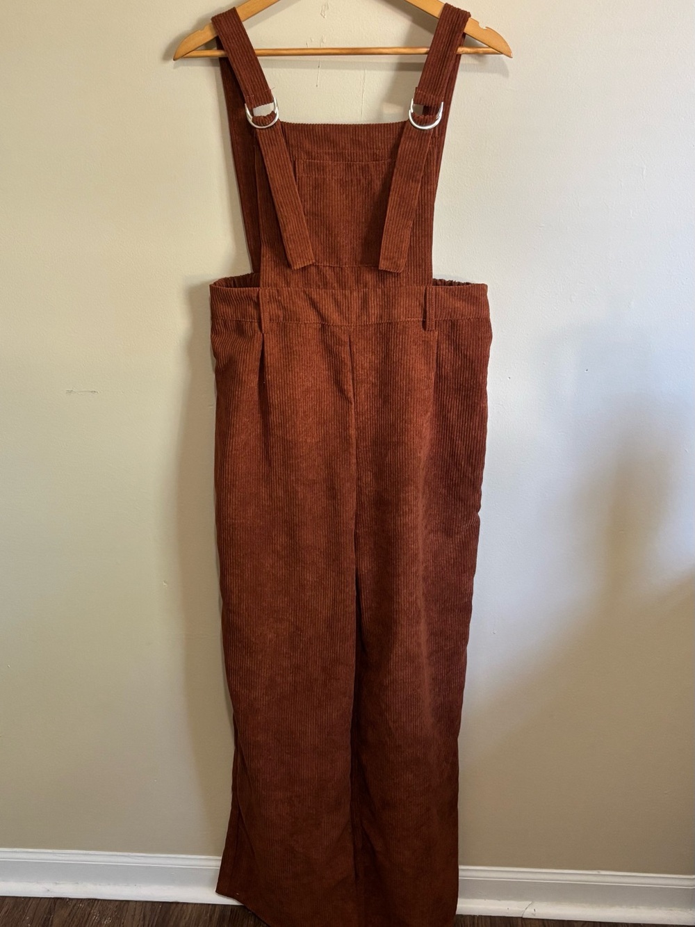 SHEIN Rust Orange Corduroy Wide Leg Overalls Jumpsuit Size L